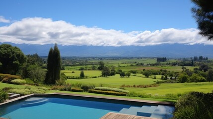View from the magnificent estate of the stretching mountain range