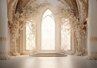Obraz premium White wedding backdrop aesthetic flower wreath decoration indoor background