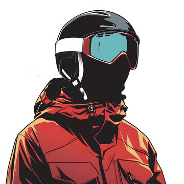 A skier or snowboarder wearing a helmet and goggles on the slopes isolated on white background, minimalism, png
