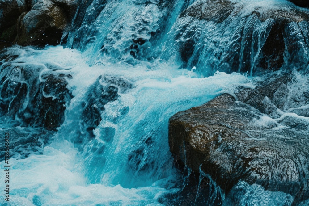 Poster a close-up view of a waterfall with water flowing out of it. this image captures the beauty and powe