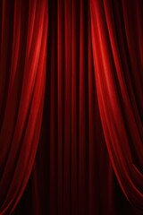A close up view of a vibrant red curtain against a dark black background. This image can be used to add a touch of elegance and drama to any design or project