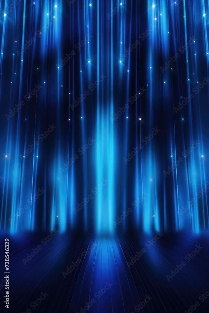 Poster A dark room illuminated by blue lights and adorned with stars. Perfect for creating a mysterious and enchanting atmosphere
