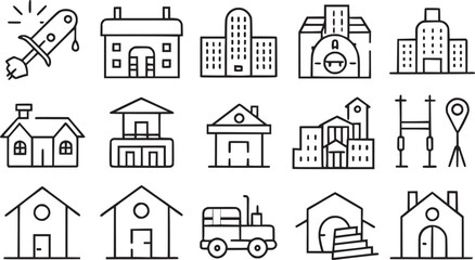 houses and real-estate services icon set vector collection.