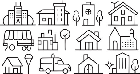 houses and real-estate services icon set vector collection.