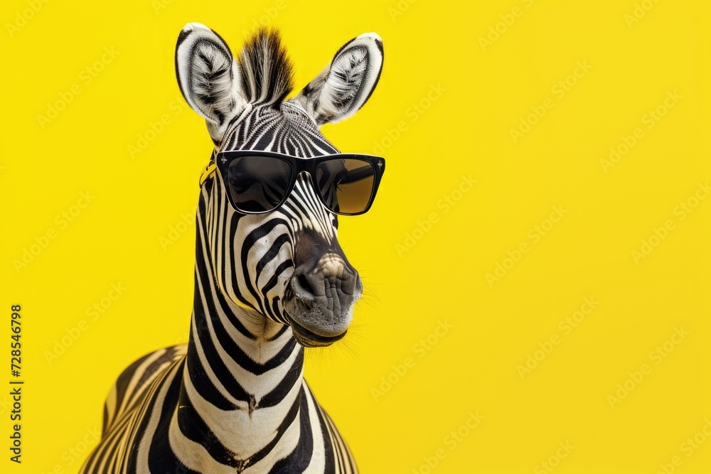 Aufkleber close up of a zebra wearing sunglasses. perfect for adding a touch of fun to your designs