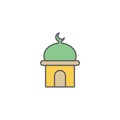 Mosque domes icon. Thin linear mosque domes outline icon isolated on green and yellow color.
