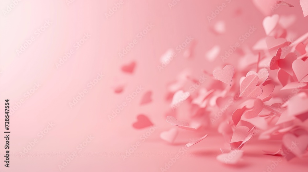 Poster A beautiful image capturing a bunch of paper hearts flying in the air. Perfect for adding a touch of romance and love to any project or design