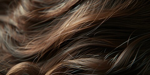A close-up view of brown hair, showcasing its texture and volume. This image can be used in various contexts, such as hair care, beauty, fashion, or personal grooming