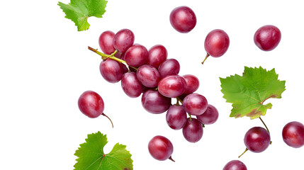 red grape with leaves on white background 