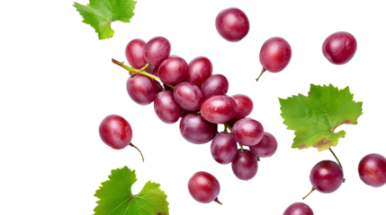 red grape with leaves on white background 