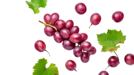 Fotobehang red grape with leaves on white background  © john