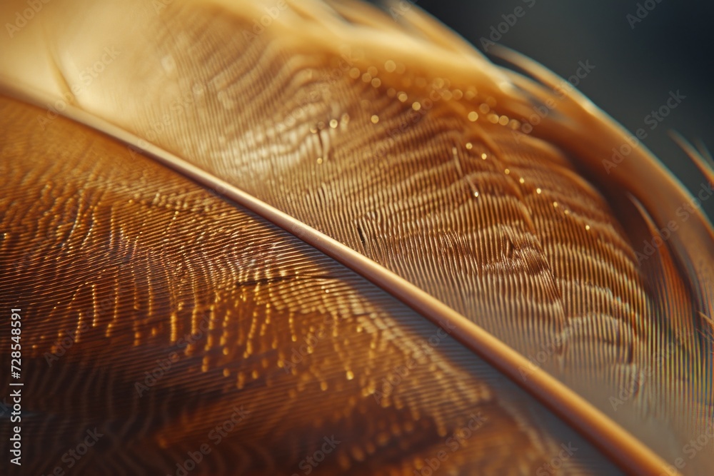 Poster A detailed close-up of the intricate patterns and textures of a feather. Perfect for nature enthusiasts and those looking for a unique and captivating image.