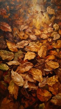 autumn fallen leaves in oil painting style 