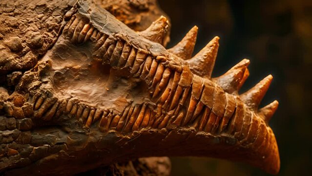 A closeup of a fossilized dinosaur tooth reveals unique patterns and structures providing valuable insights into the animals dental structure and dietary habits.