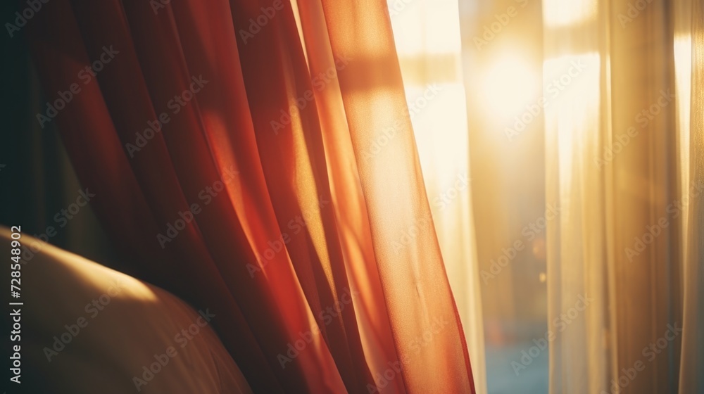 Poster sunlight filters through the curtains, illuminating the room. perfect for showcasing natural light i