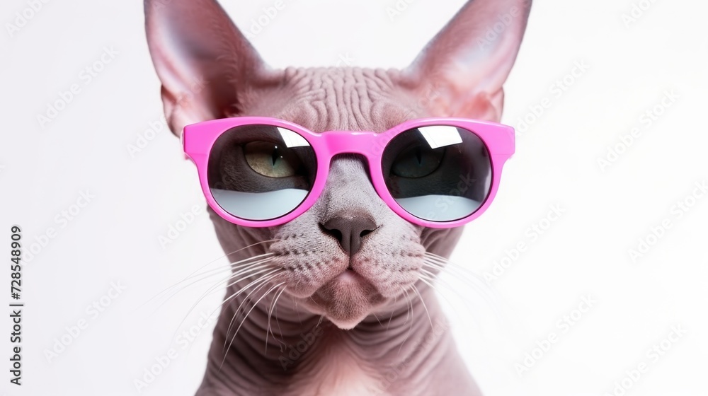 Poster Close up shot of a cat wearing sunglasses. Perfect for adding a touch of style and humor to your projects