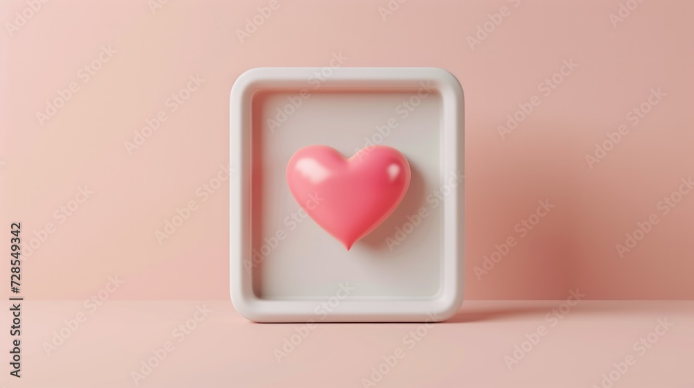Poster a pink heart is displayed in a white frame against a pink background. this versatile image can be us