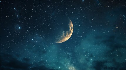 Crescent Moon Illuminating the Night Sky