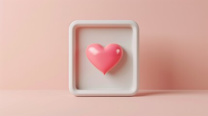 A pink heart is displayed in a white frame against a pink background. This versatile image can be used to express love, affection, or romance in various projects