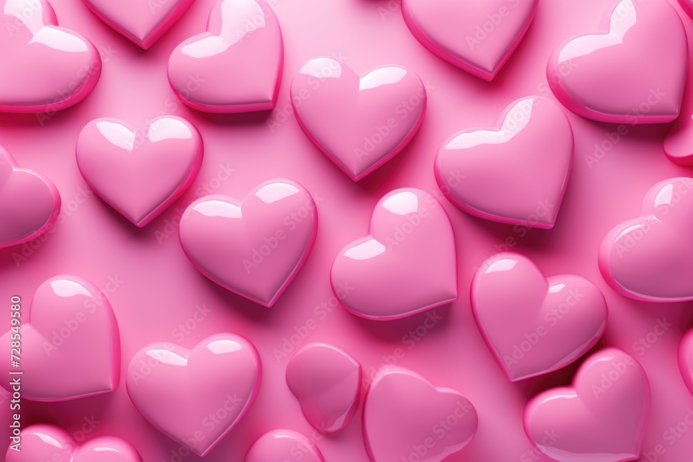 Poster a vibrant pink background filled with a multitude of pink hearts. perfect for adding a touch of roma