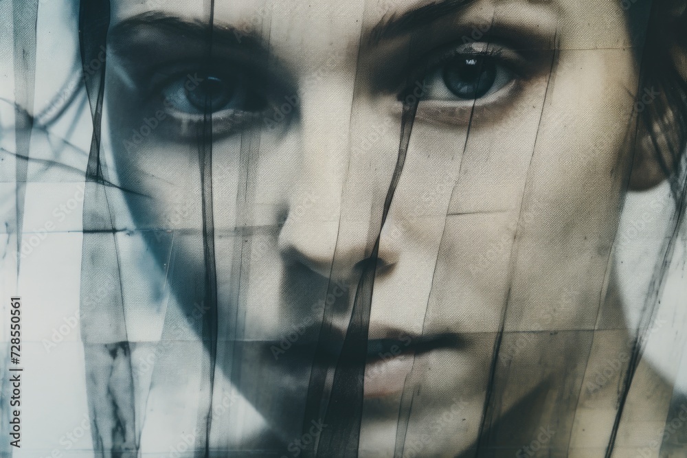 Poster close up of a woman's face with a blurry background. suitable for various uses