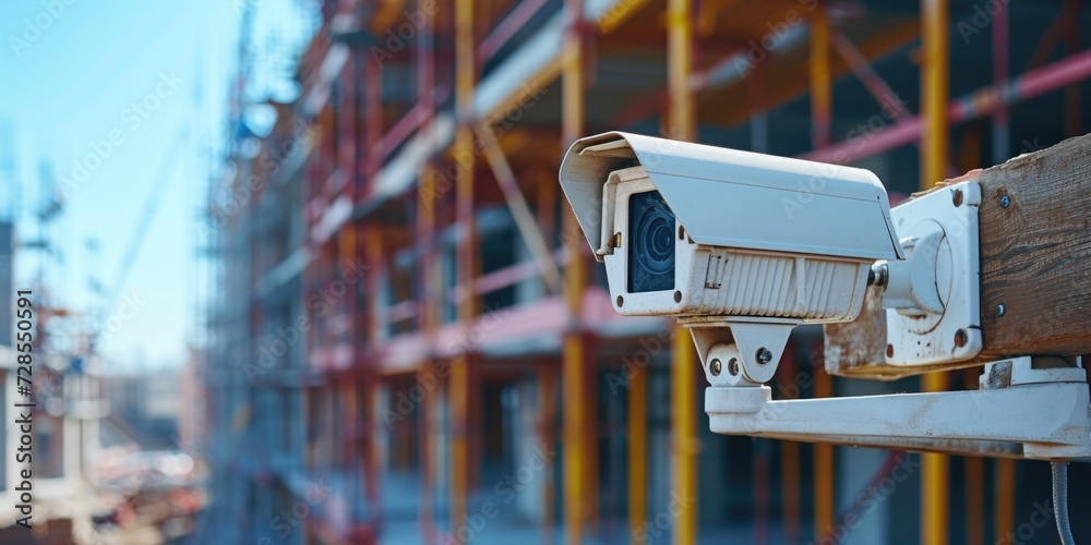 Aufkleber a security camera mounted on the side of a building. can be used for surveillance or monitoring purp