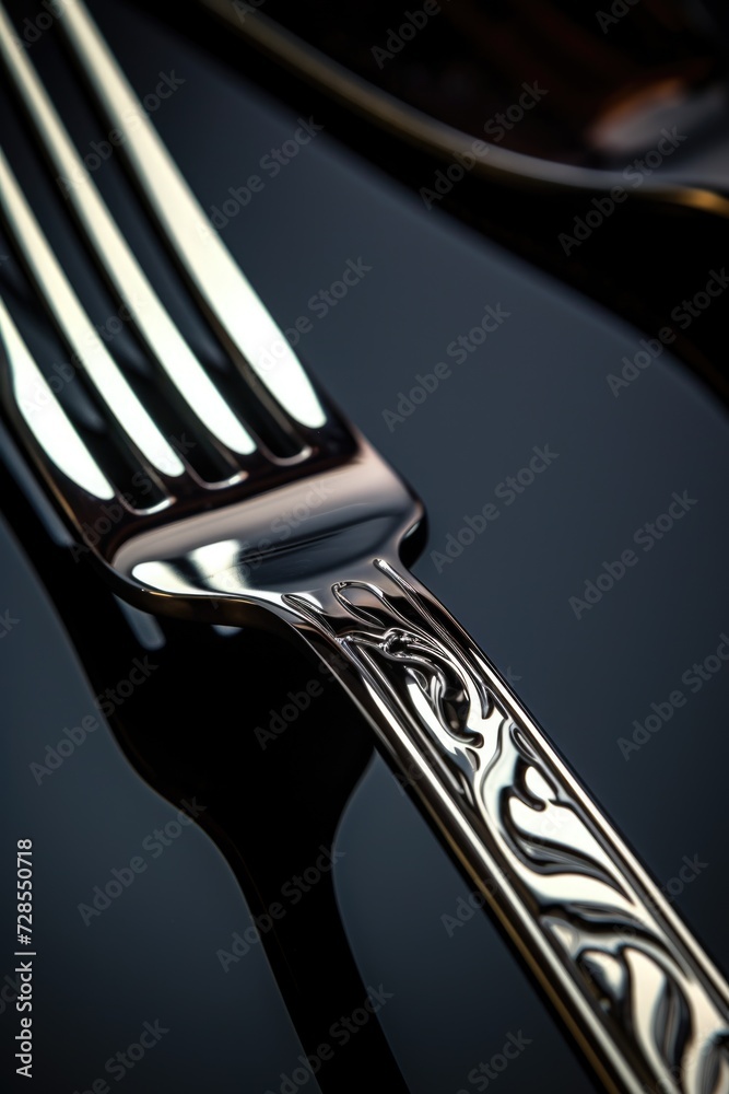 Poster a simple image of a fork and knife placed on a table. ideal for illustrating dining, restaurant, or 
