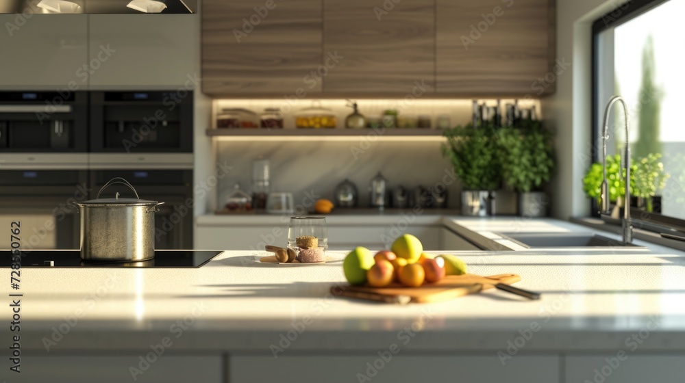 Aufkleber a kitchen counter top featuring a bowl of fresh fruit. perfect for showcasing healthy eating habits 