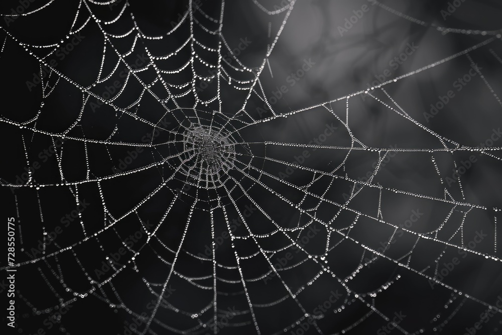 Poster a close-up shot of a spider web with water droplets glistening on it. perfect for nature and macro p
