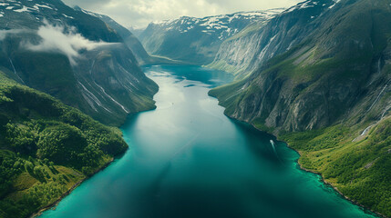 Aerial view, fjord. 