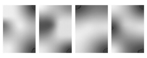 Trendy abstract gradient backgrounds. Set of halftone dots of different shapes isolated on a white background. Vector halftone collection. Modern style of the 90s - 2000s.