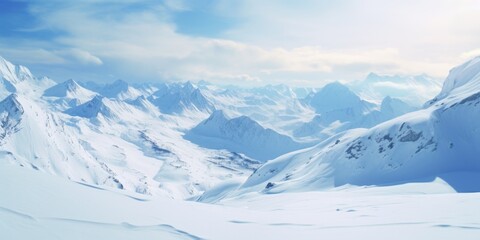 Fototapeta premium A person on a snowboard navigating the slopes of a snowy mountain. Ideal for winter sports enthusiasts and outdoor adventure promotions