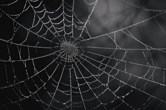 A close-up shot of a spider web with water droplets glistening on it. Perfect for nature and macro photography enthusiasts