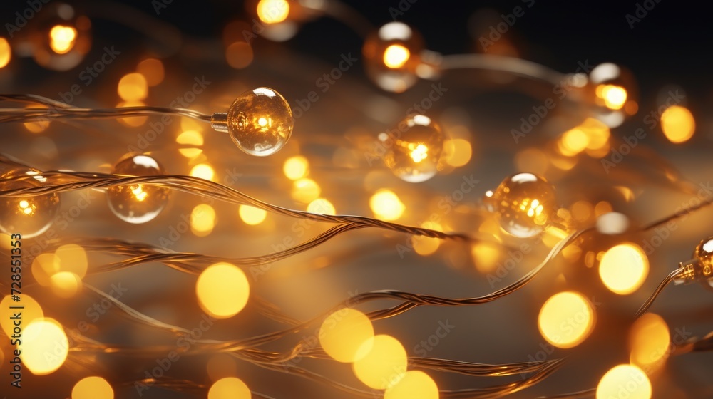 Poster A close-up view of a string of lights. Perfect for adding a warm and festive touch to any event or decoration