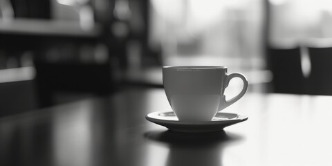 Fototapeta premium A coffee cup sitting on a saucer on a table. Perfect for coffee shop menus or lifestyle blog articles