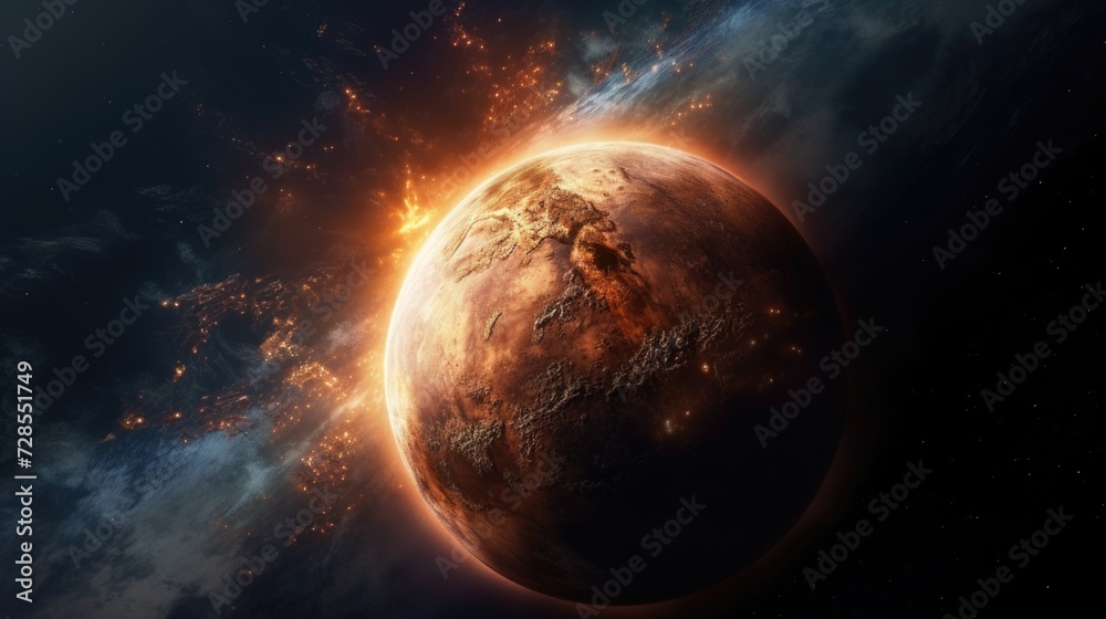 Poster a captivating image of a planet in the sky. perfect for science fiction designs or astronomical pres