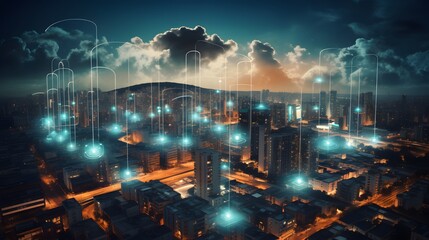 cloud computing with multiple networks and digital devices on top of a city