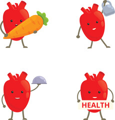 Cartoon heart icons set cartoon vector. Cute happy healthy heart organ. Cartoon character