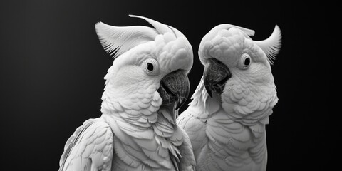 Two white parrots standing next to each other. Ideal for nature and wildlife enthusiasts