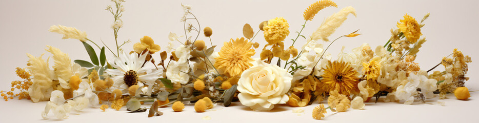 a picture of yellow and white flowers on a white background, in the style of pastel color palette