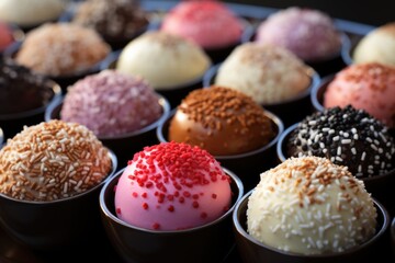 Brigadeiros typical of Brazil, several flavors with space for text., generative IA