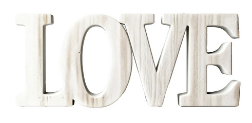 Rustic love inscription made of whitewashed wood,  isolated on the transparent background PNG.