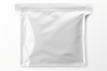 A white bag of food placed on a white surface. Perfect for food delivery or restaurant concepts