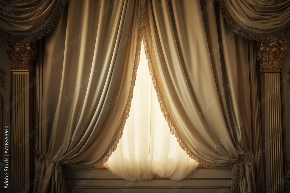Poster a window with a curtain and a chair in front of it. suitable for home decor or interior design proje