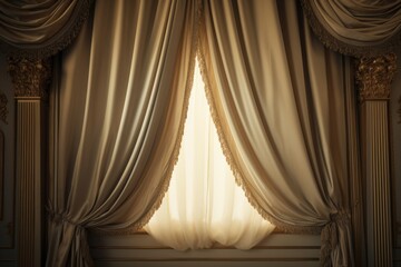 A window with a curtain and a chair in front of it. Suitable for home decor or interior design projects