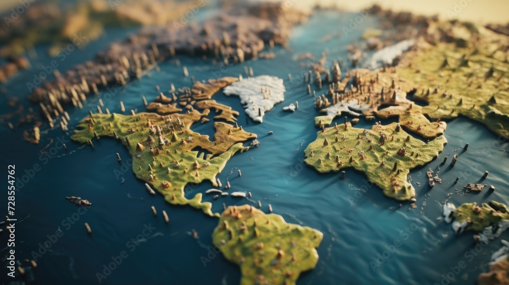Aufkleber A detailed close-up view of a map displaying the entire world. This image can be used for educational purposes, travel guides, or global news articles
