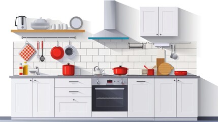 A kitchen with white cabinets and a stove. Ideal for showcasing modern kitchen designs