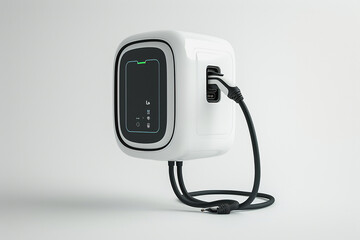 Modern electric vehicles (EV) plugged into a charging station on a white background, AI Generated