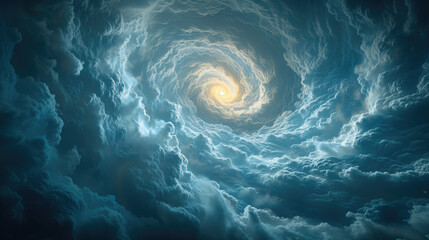it's depicted as a world map. The background is a swirling vortex of dark storm clouds,   - obrazy, fototapety, plakaty