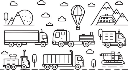 trucks and road transport icon set vector collection.